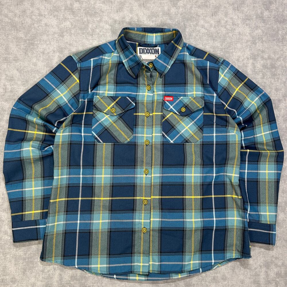Dixxon Flannel Co The Complex Blue Teal Yellow Plaid D-Tech Flannel Shirt XL